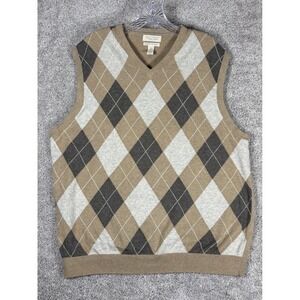 Banana Republic Mens Argyle V Neck Sweater Vest Cotton Cashmere‎ XL Tan Brown